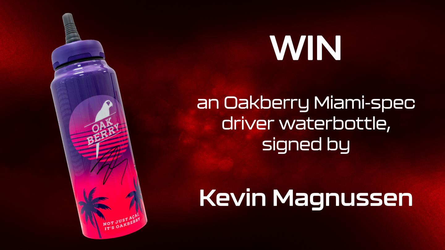 Win a Oakberry Miami-spec Water Bottle signed by Kevin Magnussen